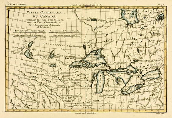 Western Canada, including the Five Great Lakes, from 'Atlas de Toutes les Parties Connues du Globe T a Charles Marie Rigobert Bonne