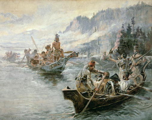 Lewis & Clark on the Lower Columbia River, 1905 (oil on canvas) a Charles Marion Russell