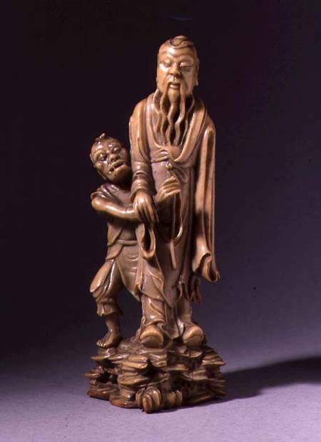 Figure of Zhong Kui, supported by a demon servant, Qing dynasty a Scuola Cinese