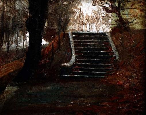 The steps at the Frederiksberg Gardens, Copenhagen (oil on canvas) a Christian Clausen