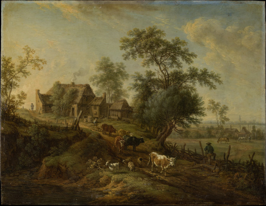 Landscape with Farm Animals on a Road a Christian Georg Schütz d. Ä.