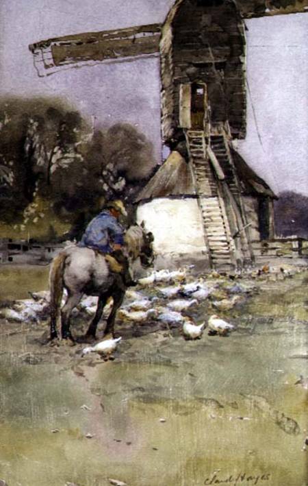 Horseman by a Windmill a Claude Hayes
