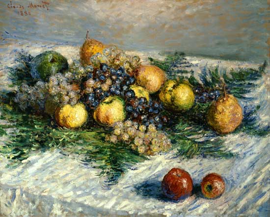 Natura morta con pere e uva a Claude Monet