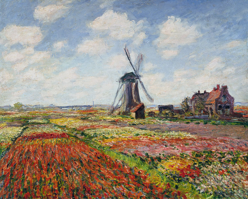 Campi di tulipani con il mulino a vento Rijnsburg a Claude Monet