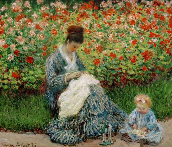 Camille Monet et un enfant au jardin a Claude Monet