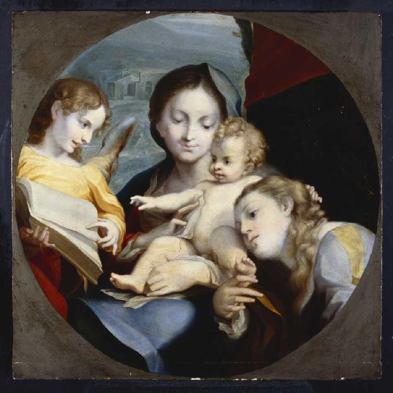 Madonna mit Kind, der hl. Katharina und einem Engel. a Antonio Allegri (detto Correggio)