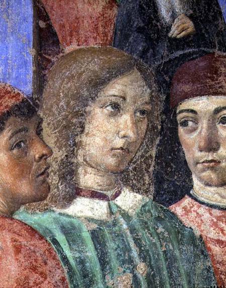 The Procession of the Bishop in Front of the Church of S. Ambrogio detail of Poliziano (1454-94) Pic a Cosimo Rosselli