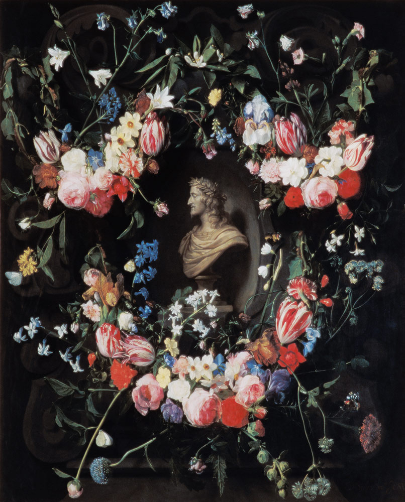 Garland of flowers surrounding a marble bust of Archduke Leopold Guglielmo a Daniel Seghers
