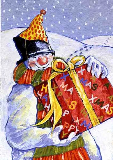 Snowman Delivering Presents, 1999 (gouache on paper)  a David  Cooke