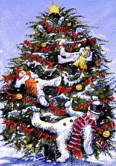 Snowmen in a Christmas Tree, 1999 (gouache on paper)  a David  Cooke