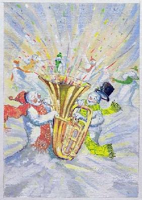 Snowmen''s Oompah! (gouache on paper) 