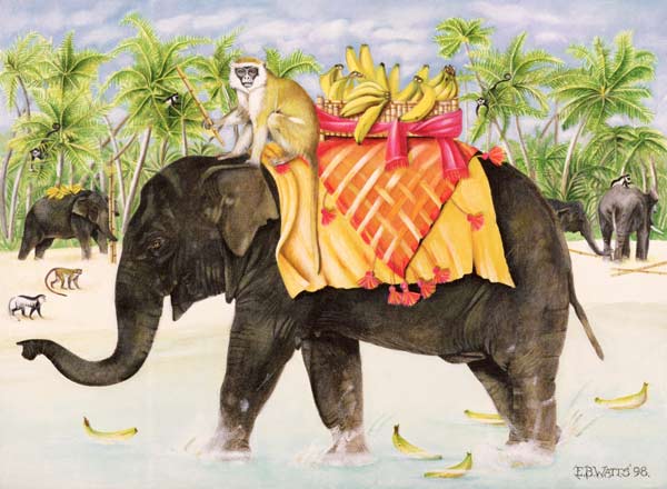 Elephants with Bananas, 1998 (acrylic on canvas)  a E.B.  Watts