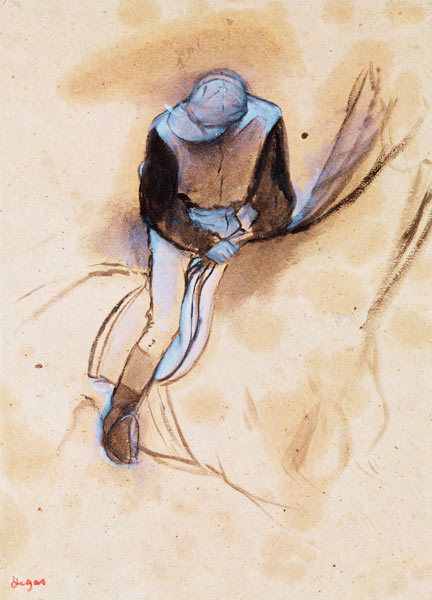 Jockey flexed forward standing in the saddle, 1860-90 (pastel & charcoal on paper) a Edgar Degas