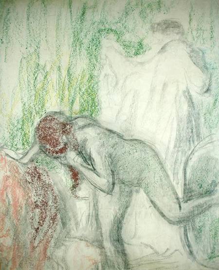 Nude getting out of the Bath (pastel on crayon) a Edgar Degas