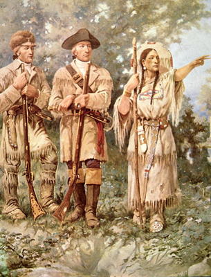 Lewis and Clark with Sacagawea (colour litho) (detail) a Edgar Samuel Paxson