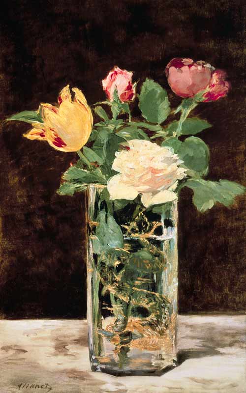 Roses and Tulips in a Vase a Edouard Manet