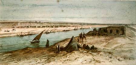 The Suez Canal from a souvenir album commemorating the Voyage of Empress Eugenie (1827-1920) at the a Edouard Riou