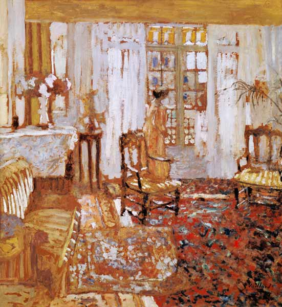 Interior with a Woman in Yellow in Front of a Window (oil on canvas)  a Edouard Vuillard