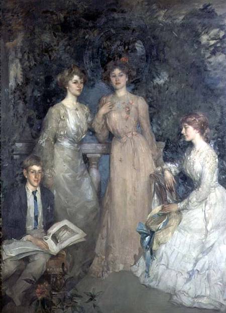 A Group Portrait of Robert, Gertrude, Phyllis and Jessie Lindsay Watson a Edward Arthur Walton