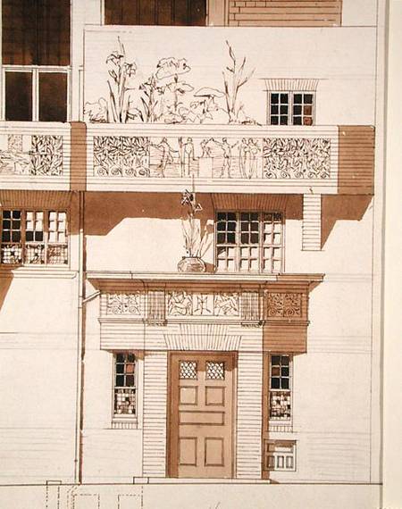 Doorway and Front Elevation of Studio and House for Frank Miles (1852-91), Tite Street, Chelsea a Edward William Godwin