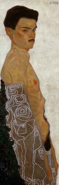 Act self-portrait with ornamentierter Drapierung a Egon Schiele