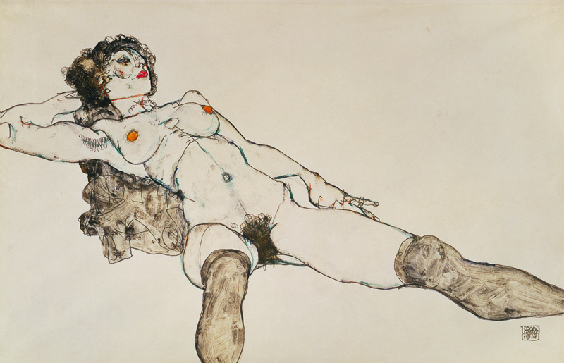Lying female act with affected legs a Egon Schiele