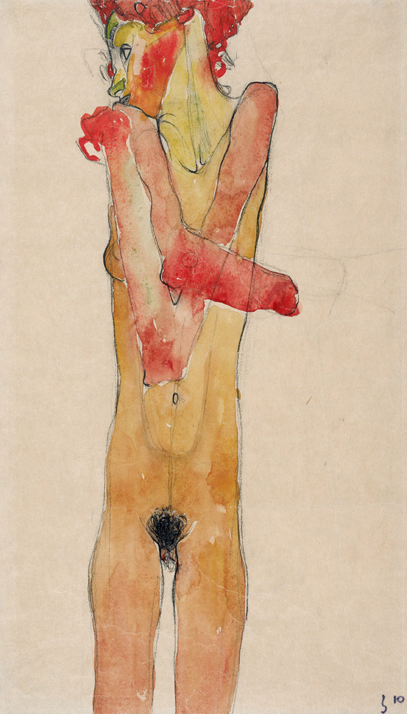 Poor crossed girl act over a Egon Schiele