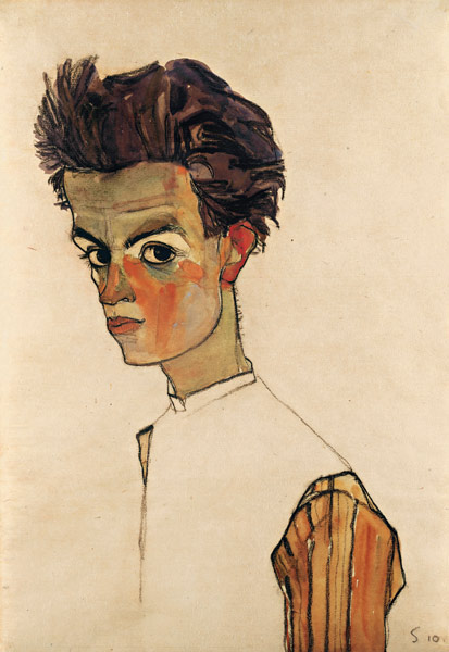 Autoritratto con camicia a strisce a Egon Schiele