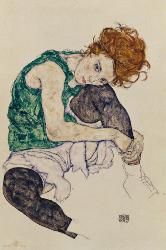 Donna seduta con la gamba piegata a Egon Schiele
