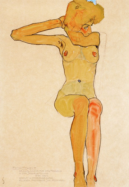 Sedentary female act with an abgespreiztem right arm a Egon Schiele