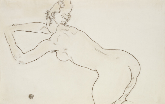 Female Nude Kneeling  And Bending Forward To The Left a Egon Schiele