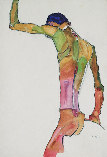 Nudo maschile con braccio alzato a Egon Schiele