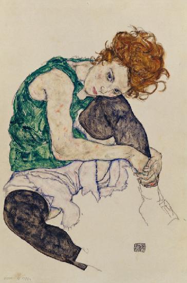 Donna seduta con la gamba piegata - Egon Schiele