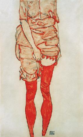 Donna in piedi vestita di rosso - Egon Schiele
