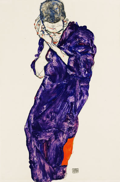 Youth in purple cassock with folded hands a Egon Schiele