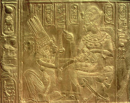 Detail from the Golden Shrine, Tutankhamun's Treasure (wood overlaid with a layer of gesso and cover a Egyptian 18th Dynasty