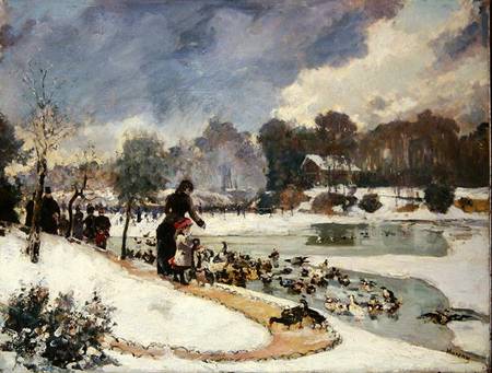 Ducks in the Bois de Boulogne a Emile Antoine Guillier
