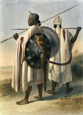Abyssinian Warriors, illustration from 'The Valley of the Nile', engraved by Eugene Le Roux (1807-63 a Emile Prisse d'Avennes