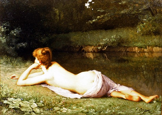 Reclining nude on a riverbank a Emmanuel Benner