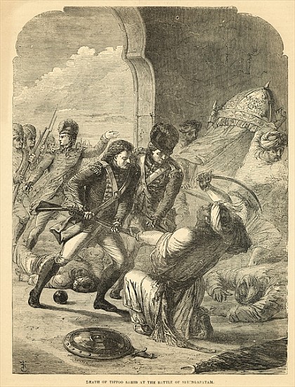 Death of Tippoo Sahib at the Battle of Seringapatam a Scuola Inglese