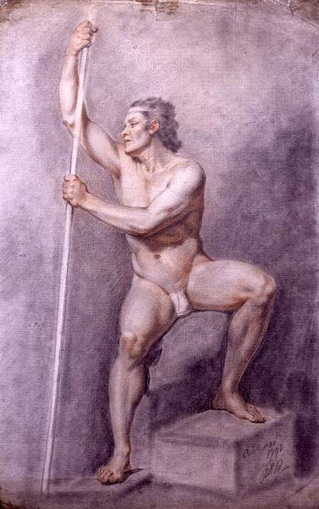 A Male Nude Holding a Staff a Scuola Inglese