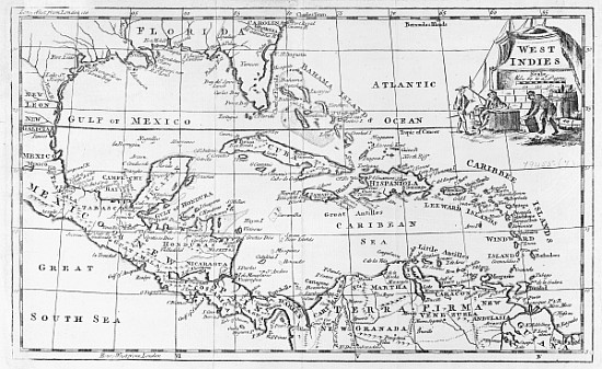 Map of the West Indies, Florida and South America a Scuola Inglese
