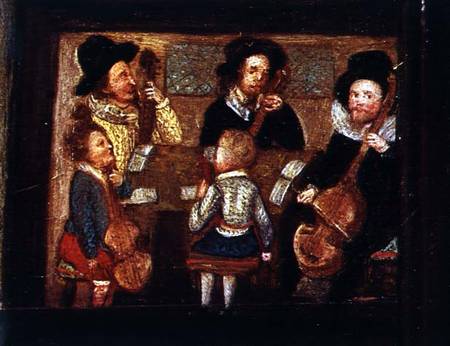 Musicians at Wadley House, detail from The Life and Death of Sir Henry Unton (1557-96) a Scuola Inglese
