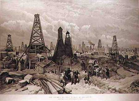 The Petroleum Oil Wells at Baku on the Caspian Sea, from 'The Illustrated London News' a Scuola Inglese