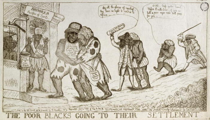 The Poor Blacks Going to their Settlement, pub. by E. Macklew, 1787 (etching) a English School, (18th century)