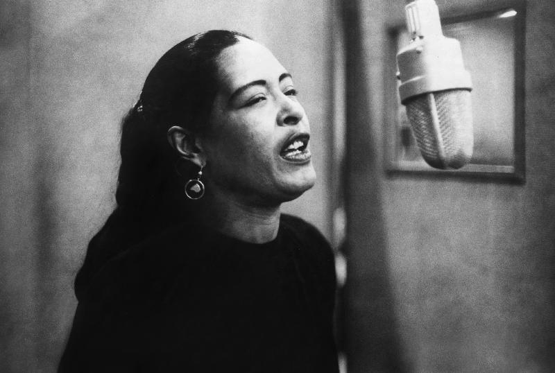 Jazz and blues Singer Billie Holiday during recording session a English Photographer, (20th century)