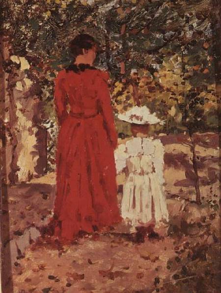 Woman and Child in the Garden a Enrico Reycend