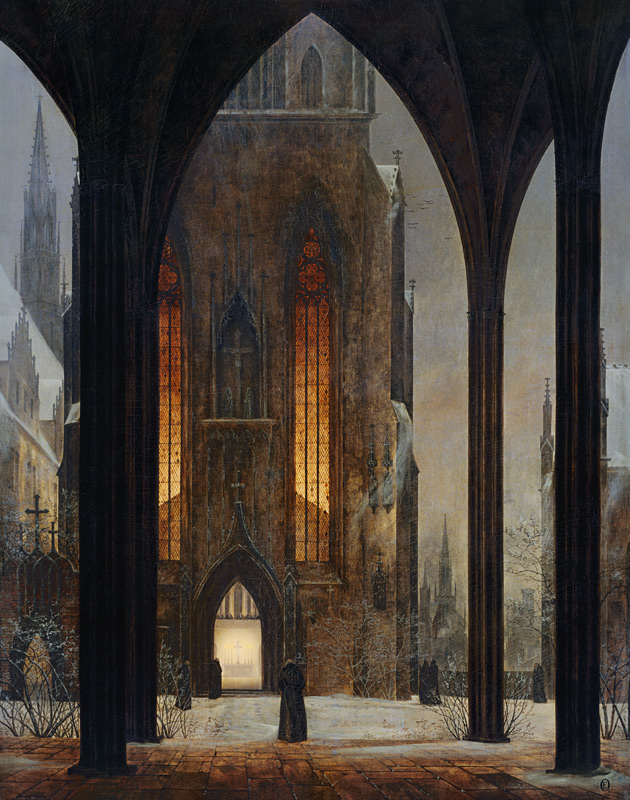 Cathedral in winter a Ernst Ferdinand Oehme