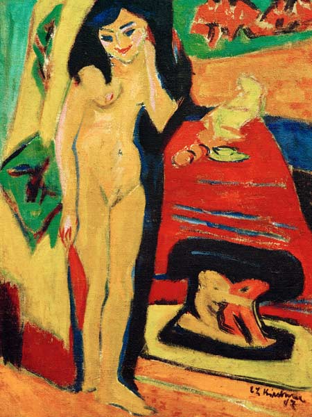 Nude behind curtain. a Ernst Ludwig Kirchner