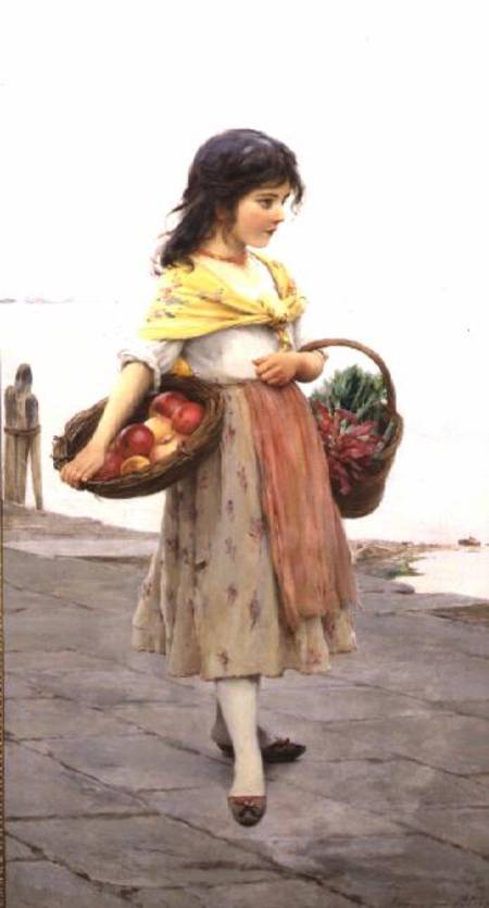 Young Girl Selling Fruits and Vegetables a Eugen von Blaas